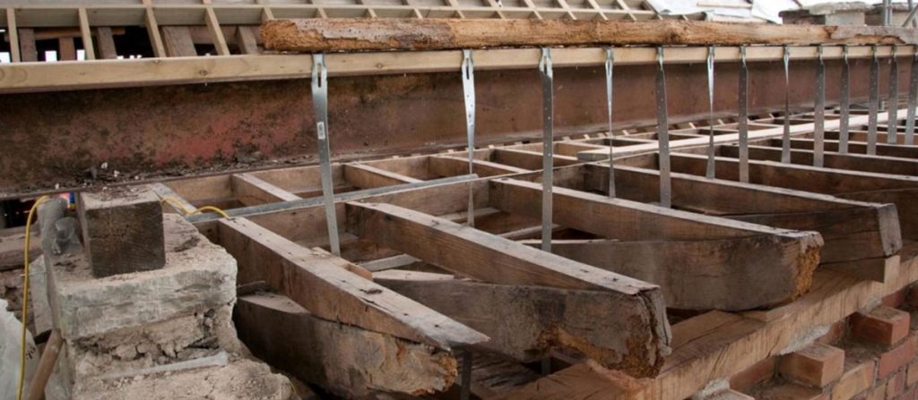Rotting beams exposed